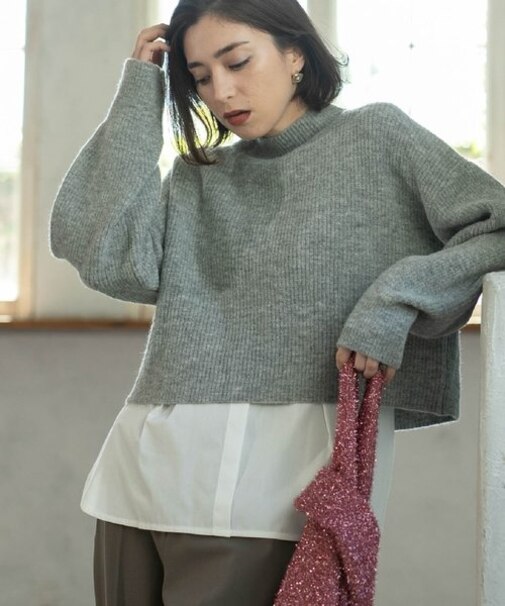 《ツインセット》ミドルゲージショートニット×ドッキングタンク【洗濯機洗い可】