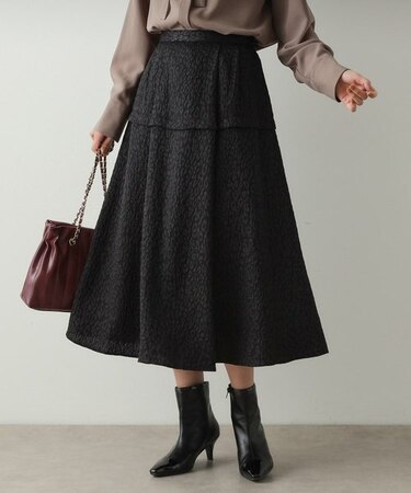 《美人百花掲載》レオパードジャカード フレアスカート【洗濯機洗い可】