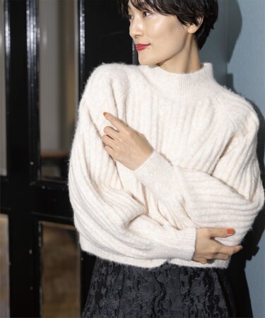 《美人百花掲載》ミドルゲージショートワイドリブニット【洗濯機洗い可】