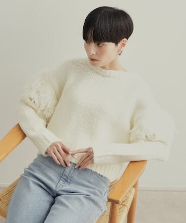 フリンジローゲージニット【洗濯機洗い可/抗ピル】