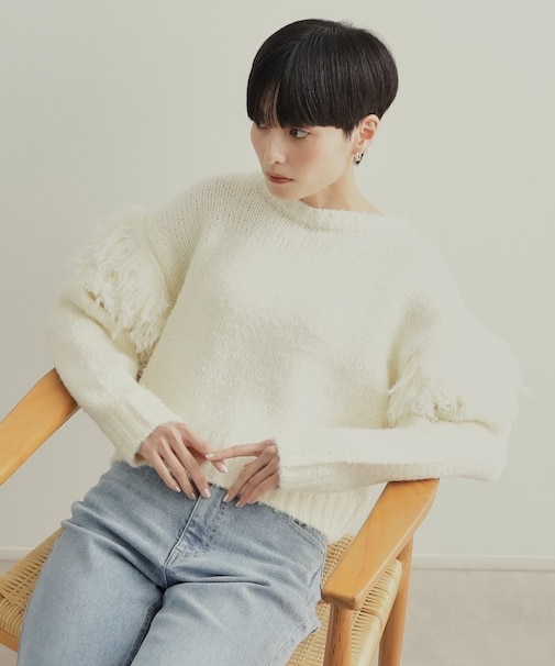 フリンジローゲージニット【洗濯機洗い可/抗ピル】