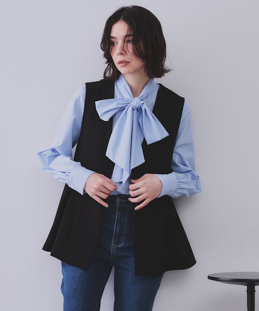 《通勤・セレモニー対応/セットアップ対応》ペプラムジレ【洗濯機洗い可】