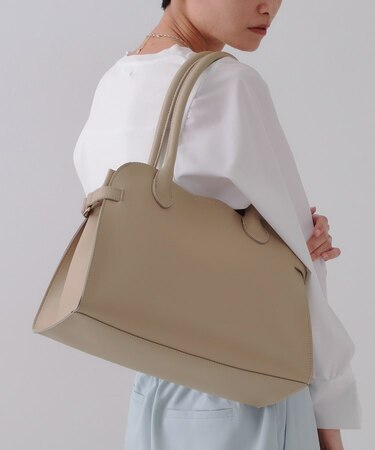 スムース合皮デザインミドルボストンバッグ