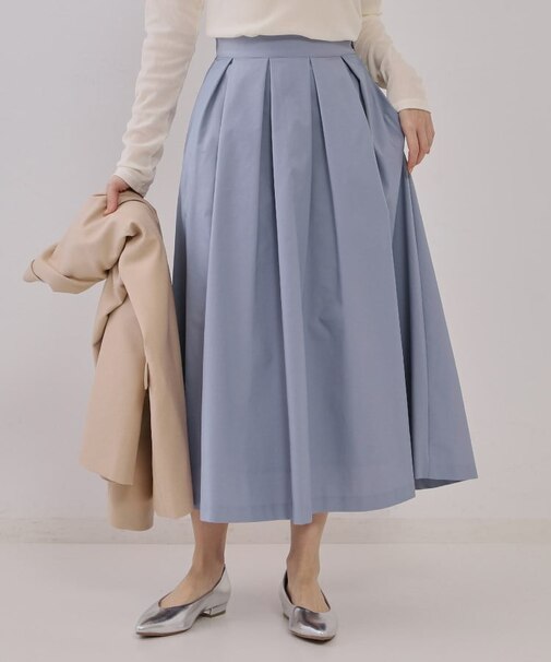 シャンブレータックフレアスカート【洗濯機洗い可】