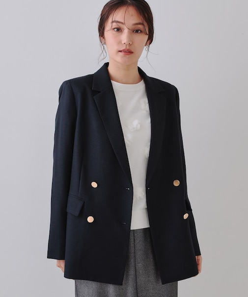 金ボタンダブルテーラードジャケット【洗える】