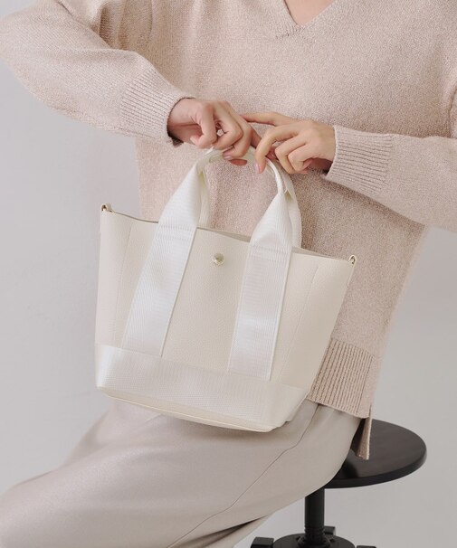 【2WAY】シュリンク合皮コンビミドルショルダーバッグ