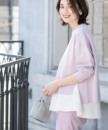 《ツインセット》ワイドニット×裾フレアタンクトップ【洗濯機洗い可/抗ピル】