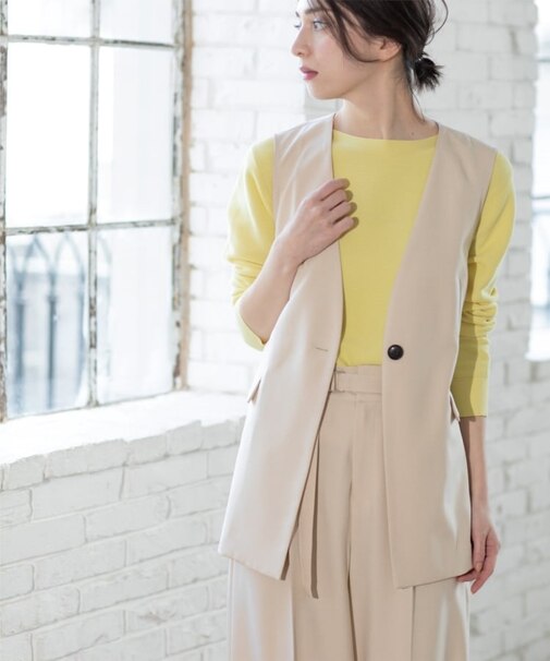 ノーカラーVネックジレ/セットアップ対応【洗濯機洗い可】