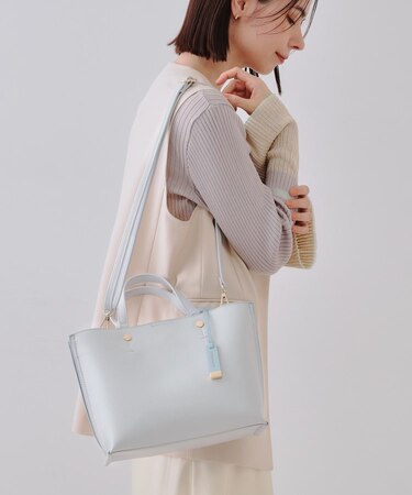 【2WAY】バイカラー3層ミドルトートバッグ