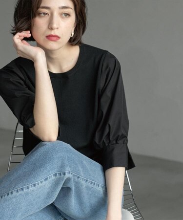 フハクスリーブドッキングニット【洗濯機洗い可】