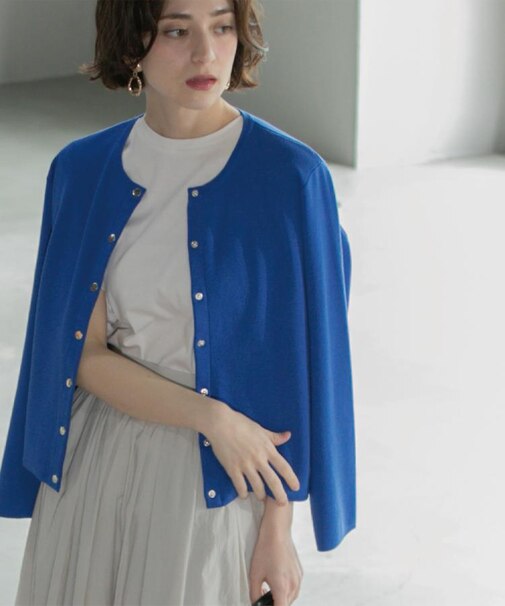 スナップボタンショートニットカーディガン【洗濯機洗い可】