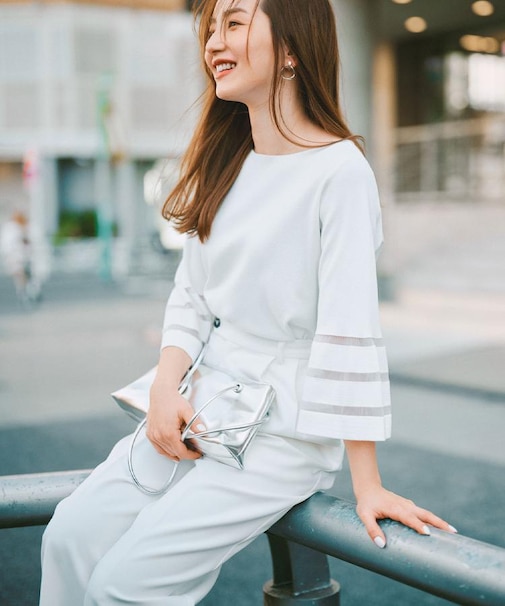 《6色展開》シアーボーダーフレアスリーブニット【洗濯機洗い可】