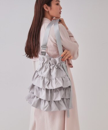 【長さ調整可能】ドロストリボンフリルティアードショルダーバッグ