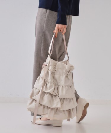 【長さ調整可能】ドロストリボンフリルティアードショルダーバッグ