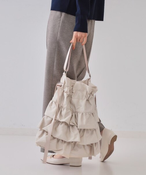 【長さ調整可能】ドロストリボンフリルティアードショルダーバッグ