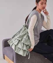 【長さ調整可能】ドロストリボンフリルティアードショルダーバッグ