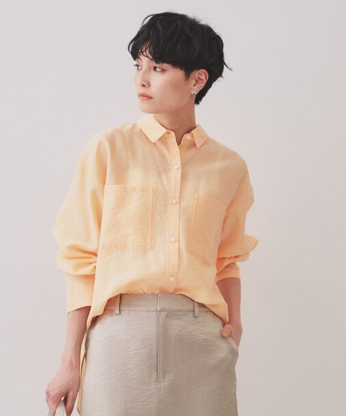 《andGIRL掲載》麻混シアーダブルポケットシャツ【洗濯機洗い可】