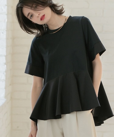 ペプラム切替ドッキングトップス【洗濯機洗い可】