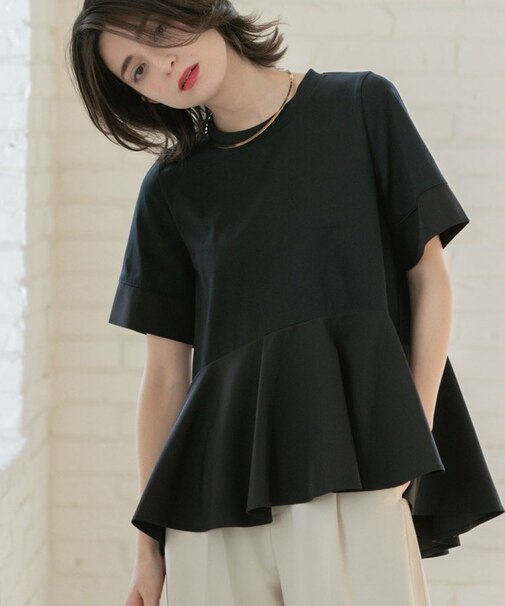 ペプラム切替ドッキングトップス【洗濯機洗い可】