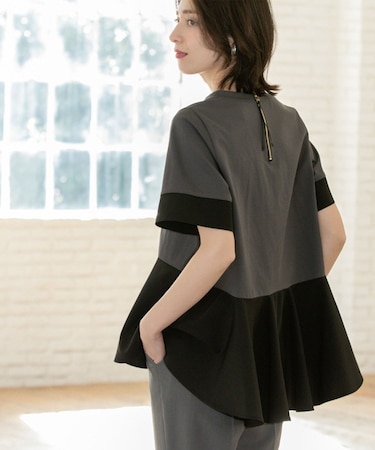 ペプラム切替ドッキングトップス【洗濯機洗い可】