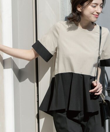 ペプラム切替ドッキングトップス【洗濯機洗い可】