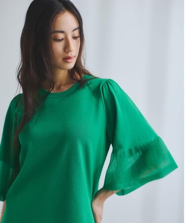 《5色展開》シアーフレアスリーブニット【洗濯機洗い可】