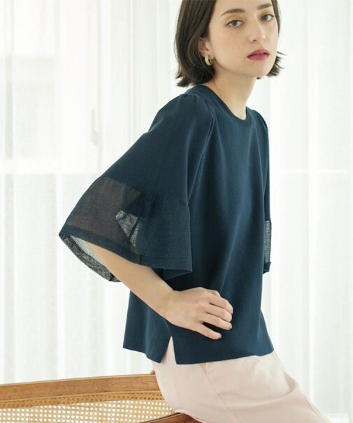 《5色展開》シアーフレアスリーブニット【洗濯機洗い可】