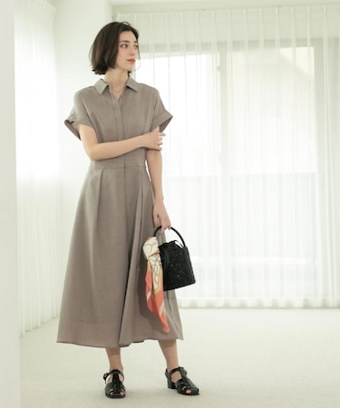 リネンライクシャツワンピース【洗濯機洗い可/吸水速乾/接触冷感】