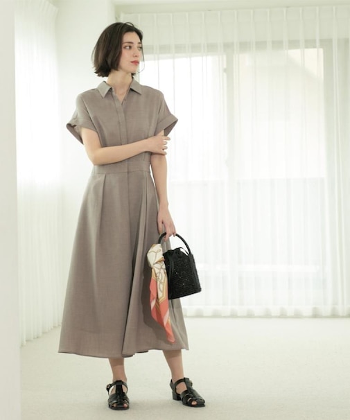 リネンライクシャツワンピース【洗濯機洗い可/吸水速乾/接触冷感】