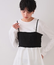 《ツインセット》シャーリングビスチェ×ロングTシャツ【洗濯機洗い可】