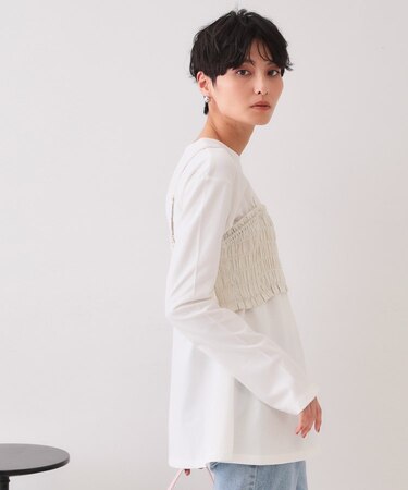 《ツインセット》シャーリングビスチェ×ロングTシャツ【洗濯機洗い可】