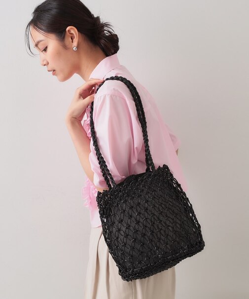 巾着付きマクラメショルダーバッグ