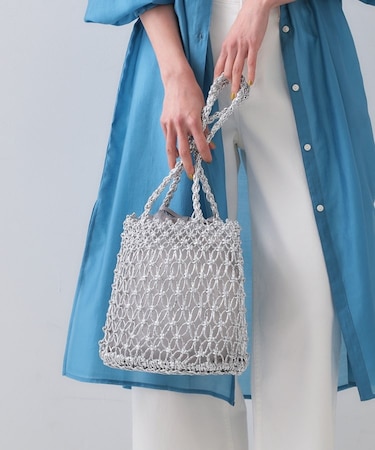 巾着付きマクラメショルダーバッグ