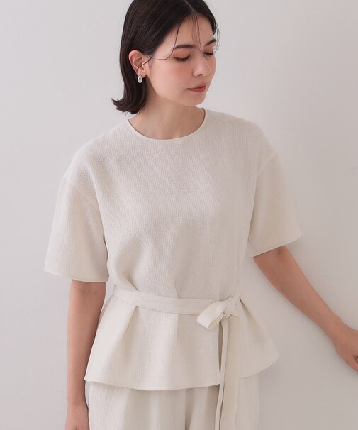 ストレッチジャカード2WAYリボントップス/セットアップ対応可【洗濯機洗い可】