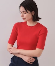 シアーリブハーフスリーブニット【洗濯機洗い可/抗ピル】