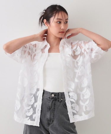 3Dフラワーレースシャツ【洗える】
