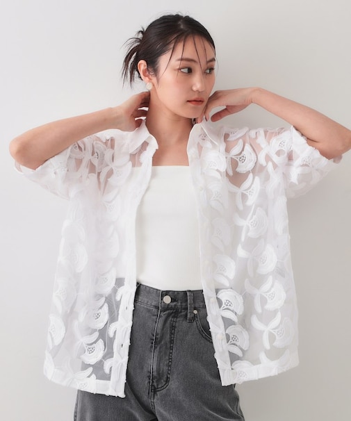 3Dフラワーレースシャツ【洗える】