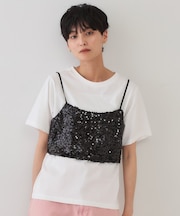 《ツインセット》スパンコールキャミ×Tシャツ【洗濯機洗い可】