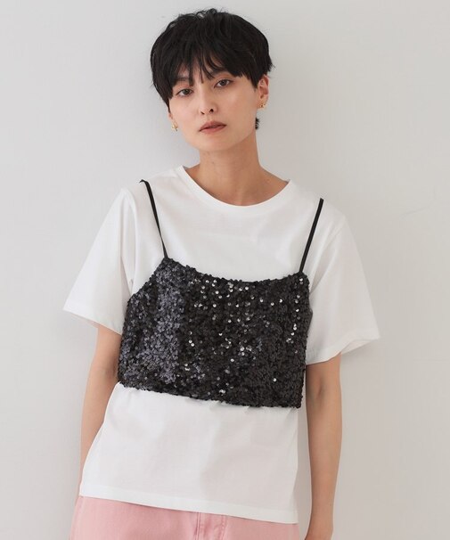 《ツインセット》スパンコールキャミ×Tシャツ【洗濯機洗い可】