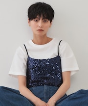 《ツインセット》スパンコールキャミ×Tシャツ【洗濯機洗い可】
