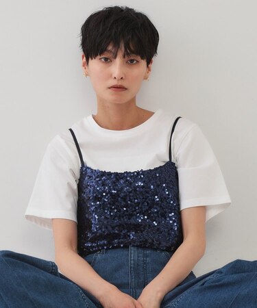 《ツインセット》スパンコールキャミ×Tシャツ【洗濯機洗い可】