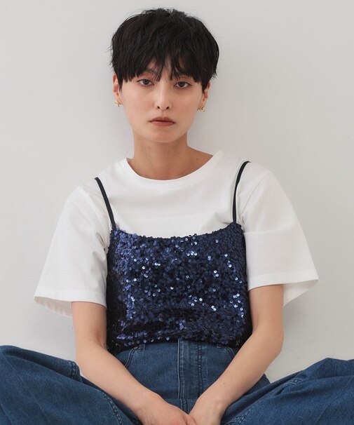 《ツインセット》スパンコールキャミ×Tシャツ【洗濯機洗い可】