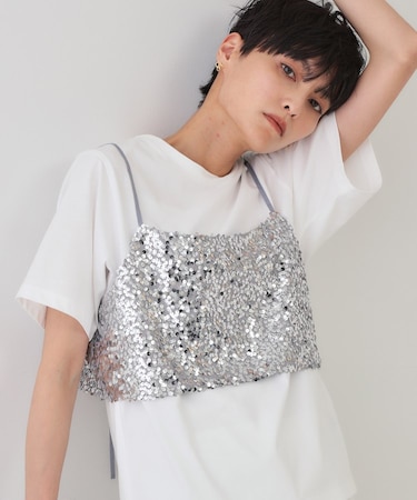《ツインセット》スパンコールキャミ×Tシャツ【洗濯機洗い可】