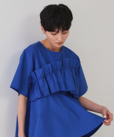 フリルデザインペプラムブラウス【洗濯機洗い可】