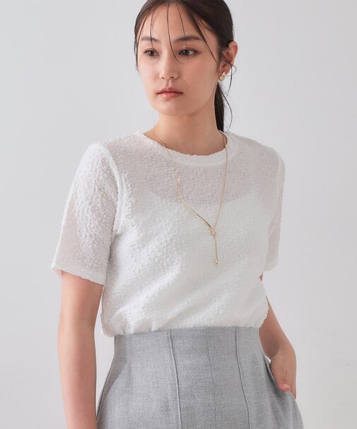 ふくれジャカードショートカットソー【洗濯機洗い可】