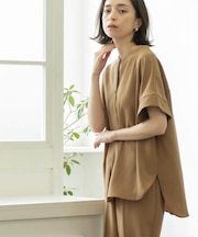 《5色展開/SS-LLサイズ》スキッパー金ボタンブラウス/セットアップ対応【防シワ/ストレッチ/洗濯機洗い可】