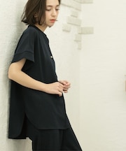 《5色展開/SS-LLサイズ》スキッパー金ボタンブラウス/セットアップ対応【防シワ/ストレッチ/洗濯機洗い可】