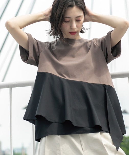 アシンメトリー切替ドッキングトップス