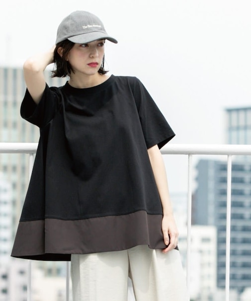 Aラインドッキングカットソー【洗濯機洗い可】
