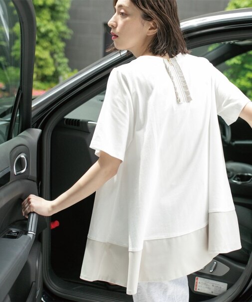 Aラインドッキングカットソー【洗濯機洗い可】